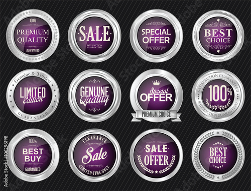 Retro vintage sale silver badge and labels collection