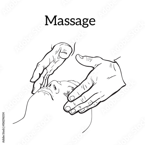 Hand massage, skin massage, face massage. Types of massage. Set with image of massage. Face massage. Massage therapy. Therapeutic manual massage. Relaxing therapy. Massage vector icons. Body massage