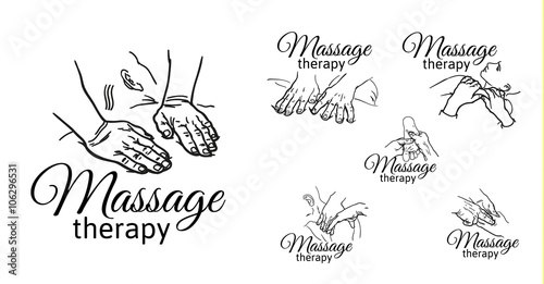 Hand massage, foot massage, back massage. Types of massage. Set with image of massage. Face massage. Massage therapy. Therapeutic manual massage. Relaxing therapy. Massage vector icons. Body massage