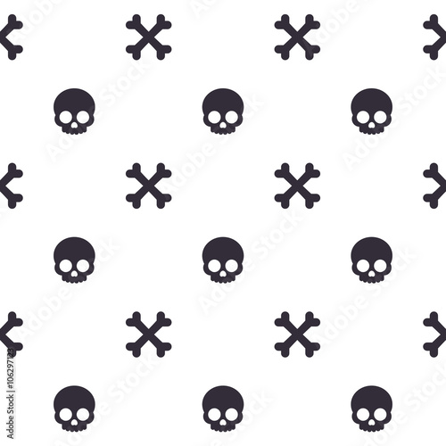 seamless pattern with skull and bones  black skulls on white  simple vector pattern