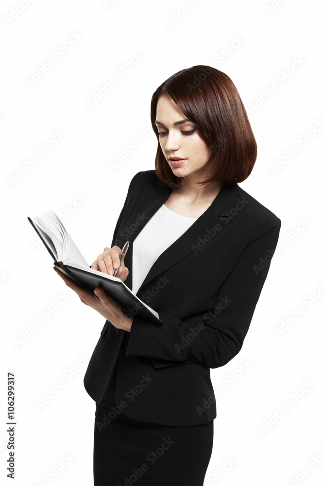 Business woman holding hands in daily, isolated on white background Business woman holding hands in daily, isolated on white background