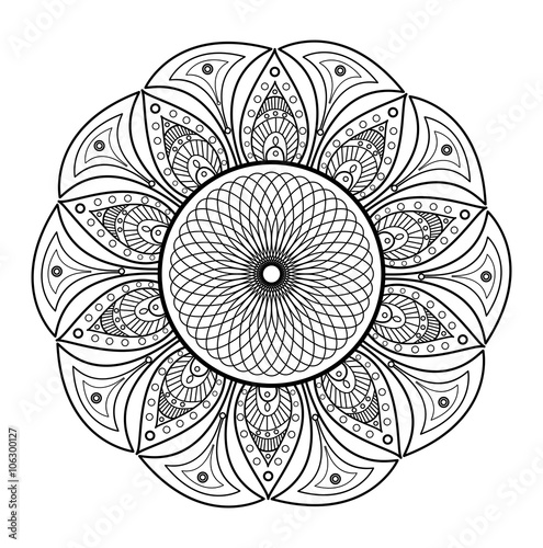 Black and white mandala vector for coloring, mandala in bianco e nero da colorare
