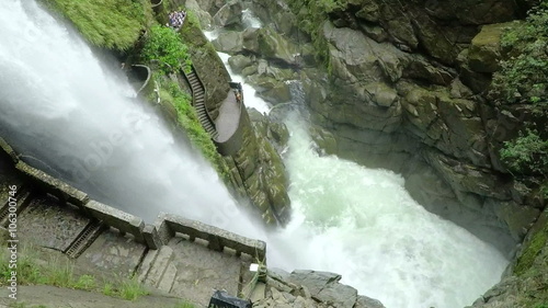 Experience the breathtaking Pailon del Diablo waterfall in the Ecuadorian Andes with a stunning slow motion 120fps static shot over the balcony.