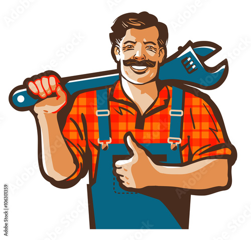 plumbing services vector logo. plumber worker or repair icon
