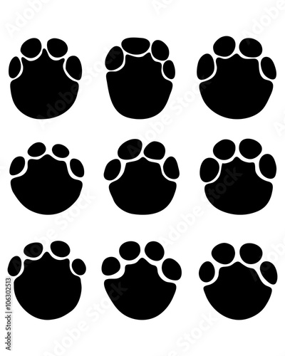Black footprints of elephants on a white background, vector  