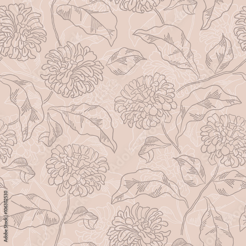 Vintage floral raster seamless pattern with hand-drawn flowers.