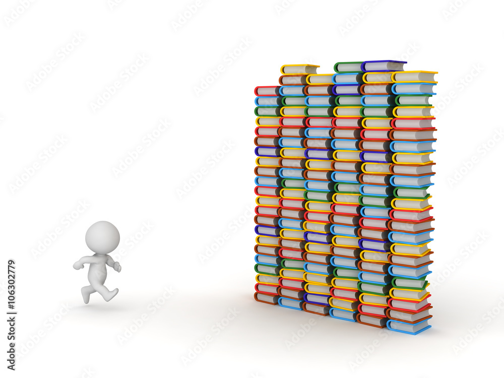 3D Character Running Toward Colorful Books 3D Character Running Toward Colorful Books