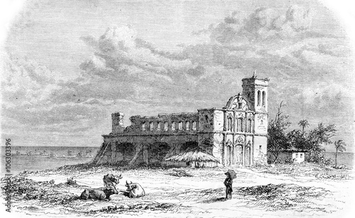 Fotografi Remains of the Jesuit Church in St. Paul de Loanda, vintage engr