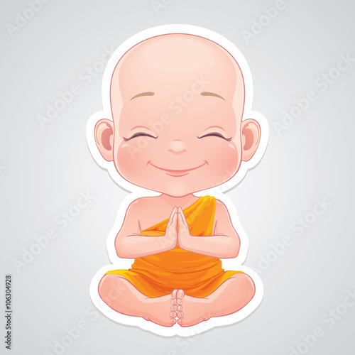 Vector illustration. Praying little buddhist boy