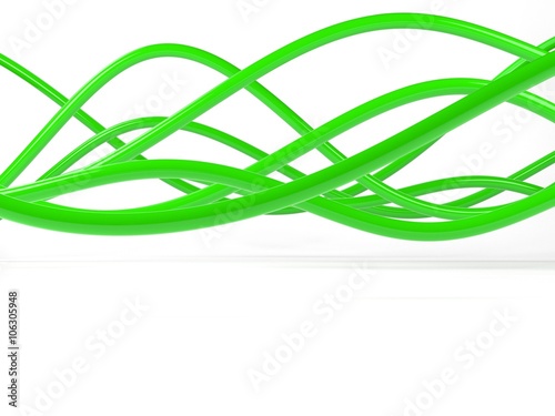 Green electric wires or abstract lines, 3D Illustration