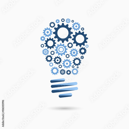Light bulb idea icon with gears inside. Light bulb sign, light bulb symbol. Business idea concept.