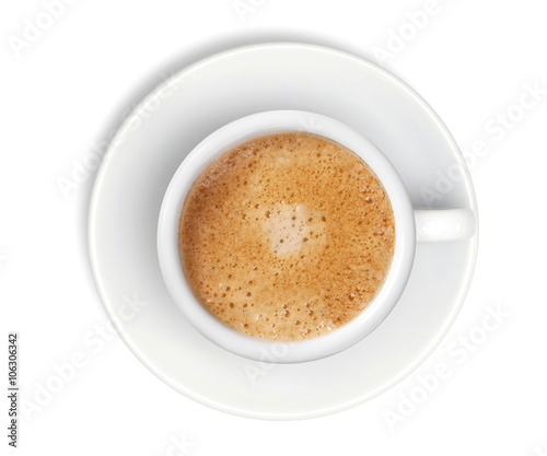 white cup with espresso coffee isolated on white