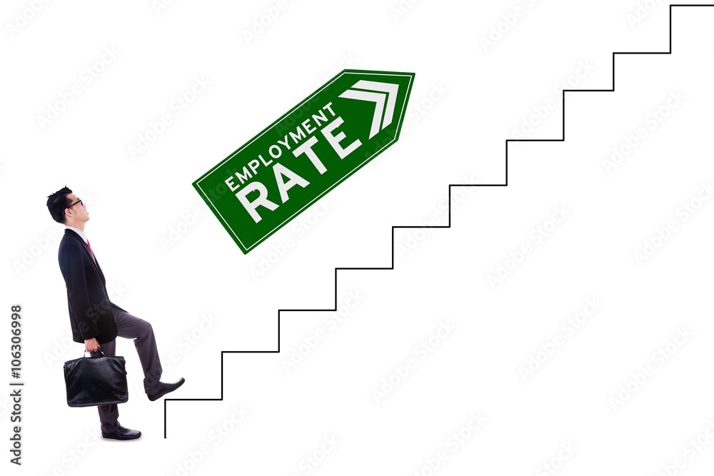 Fototapeta premium Male workforce and employment rate text