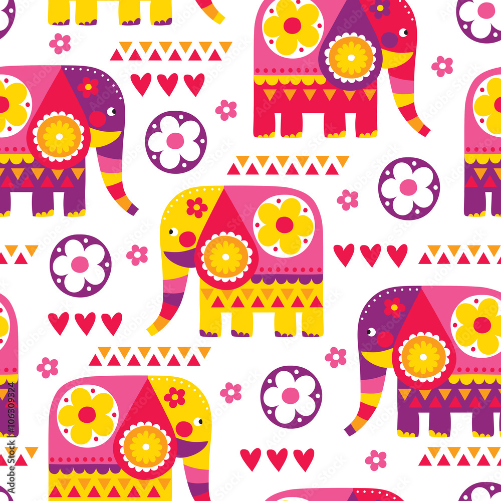 Fototapeta premium seamless indian ornament elephant pattern vector illustration