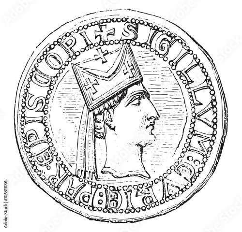 Officialité of Paris. Bishop of head in profile, vintage engrav
