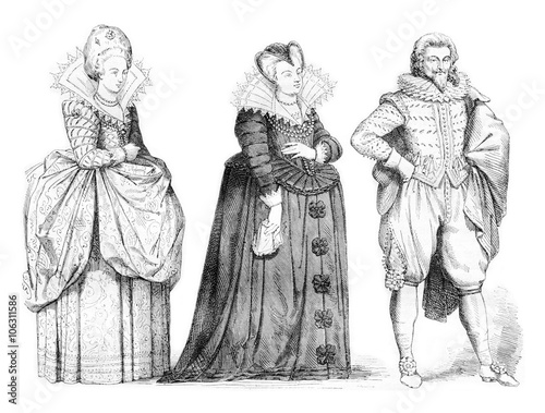 Εκτύπωση καμβά Court lady, Marie de Medici widow of after a woodcut, vintage en
