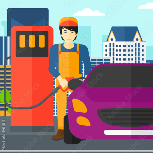 Man filling up fuel into car.