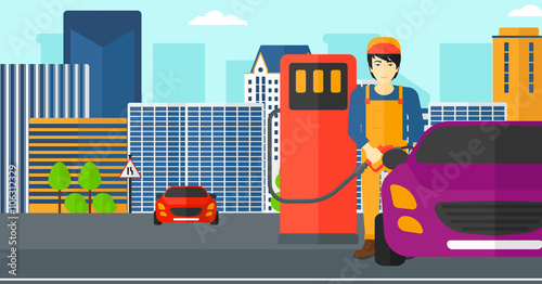 Man filling up fuel into car.