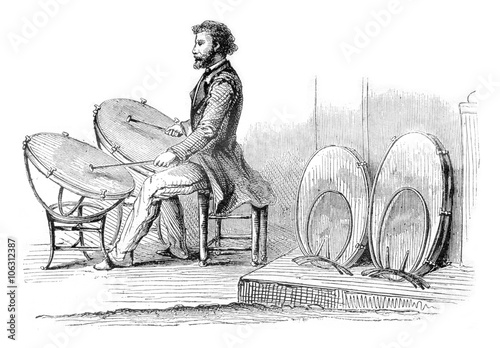 Timpani Mr. Sax, vintage engraving.
