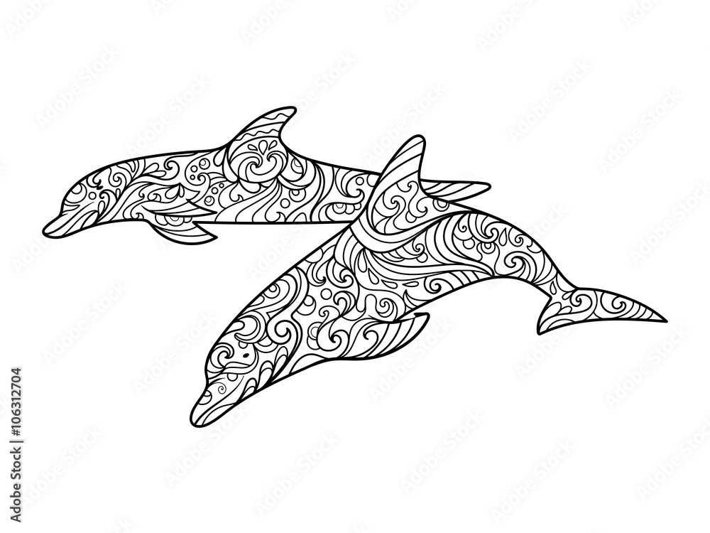 Fototapeta premium Dolphin coloring book for adults vector
