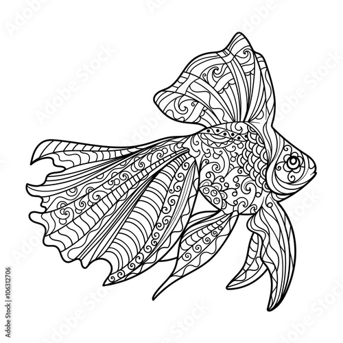 Gold fish coloring book for adults vector