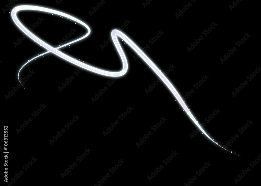 Abstract curved glow line. The light trails isolated on black background.
