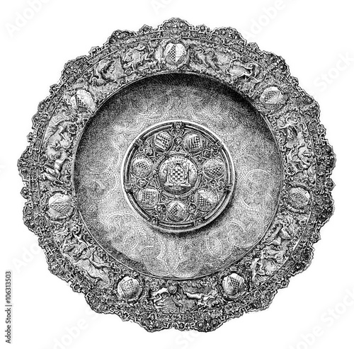 Tray vermeil of the seventeenth century, vintage engraving.