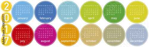 Colorful Calendar for year 2017 in a circles theme, in vector format