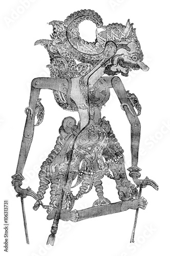 Kamsa, the Wayang-Purwa character, vintage engraving. photo