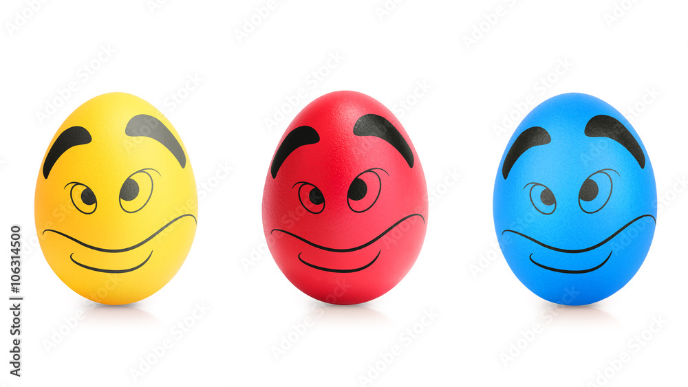 Concept of Easter egg with emotions faces isolated Concept of Easter egg with emotions faces isolated