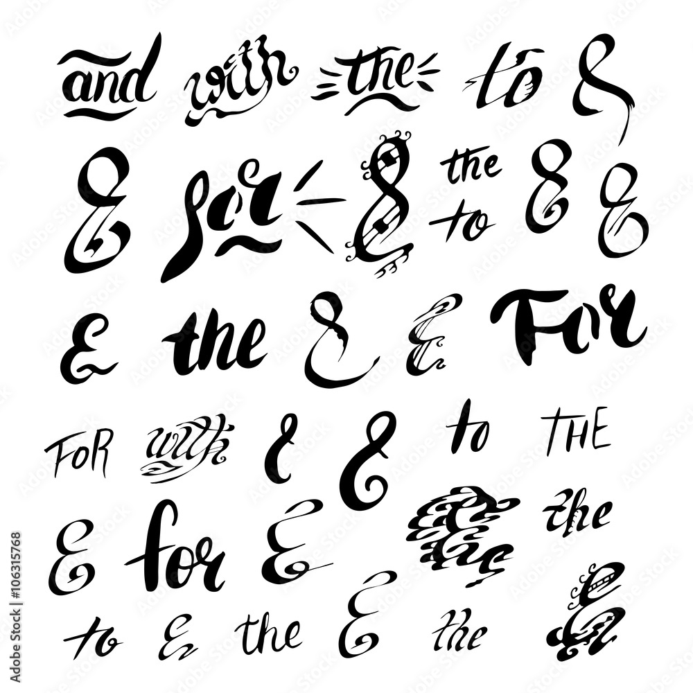 Fototapeta premium Collection of hand painted ampersands and catchwords.
