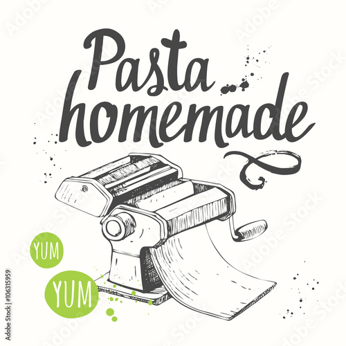 Vector illustration with pasta machine. Sketch design. 