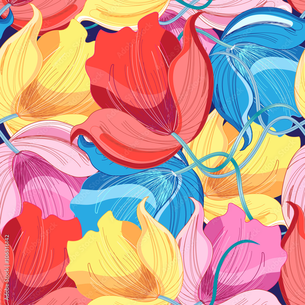 Graphic pattern of colorful flowers Graphic pattern of colorful flowers
