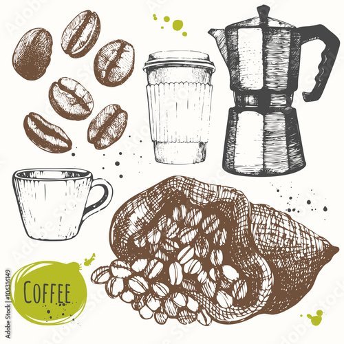 Vector illustration with coffe drinks. Decorative elements for your design. 