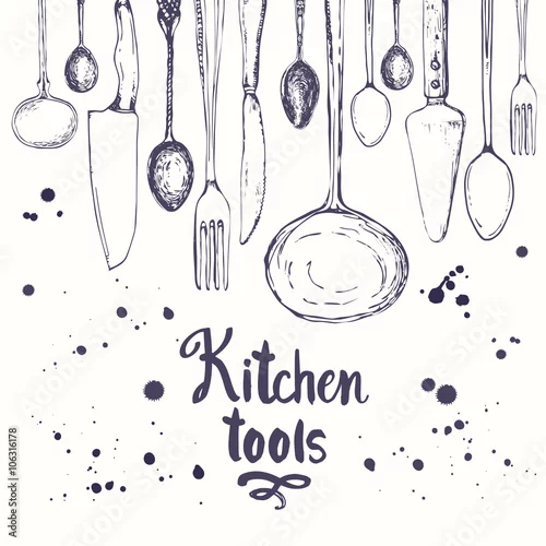 Obraz Bezszwowe tło z naczynia do jedzenia. Wzór menu.