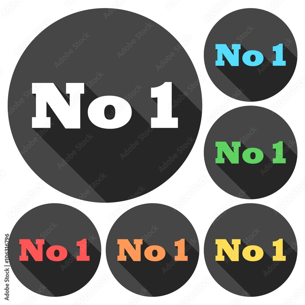 No 1 number icons set with long shadow No 1 number icons set with long shadow