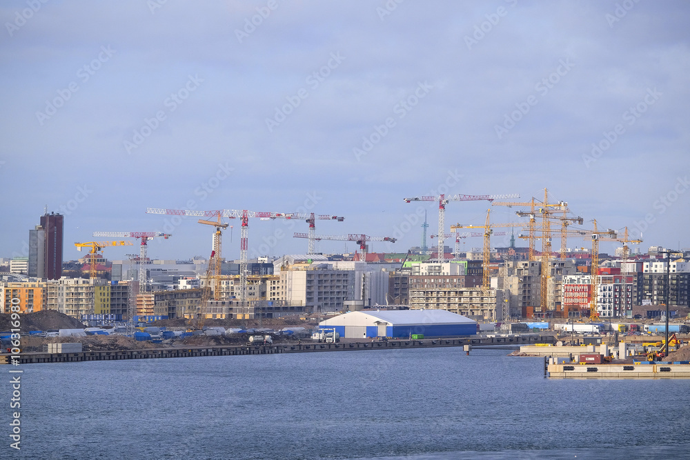 Helsinki, Finland - March, 14, 2016: cranes in Helsinki, Finland