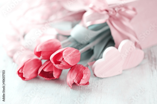 Beautiful romantic composition with flowers  St. Valentines Day concept