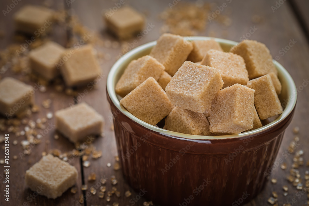 Brown sugar cubes in bowl Brown sugar cubes in bowl