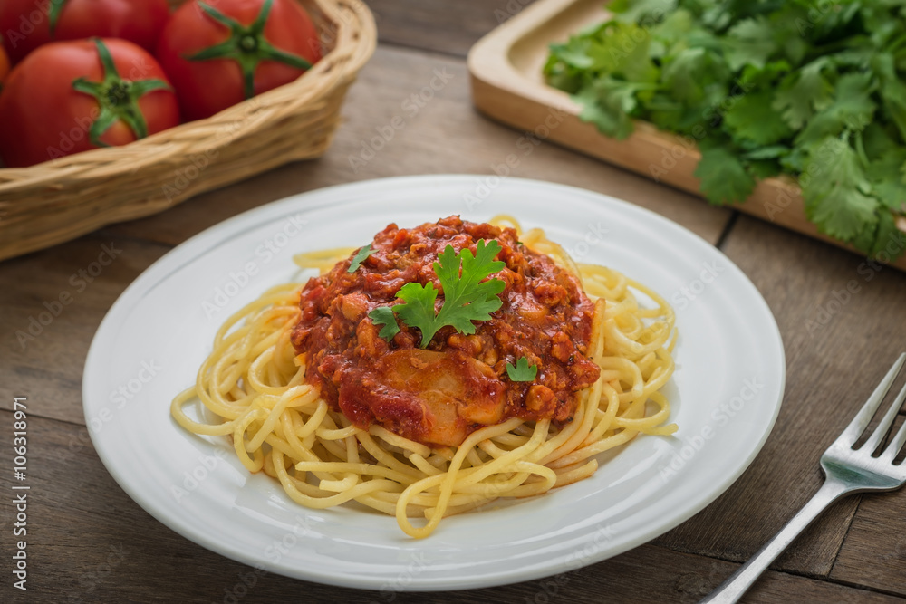 Spaghetti bolognese on plate Spaghetti bolognese on plate