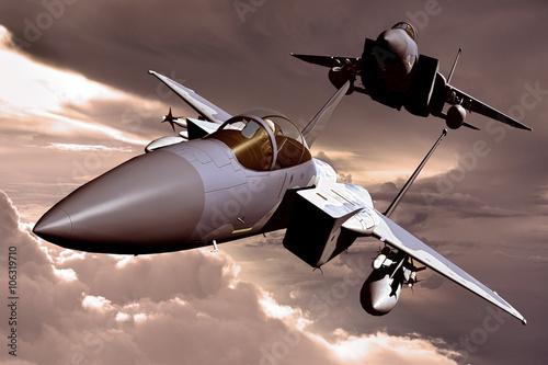 Fototapeta Naklejka Na Ścianę i Meble -  F-15C Eagle 3D illustration model in flight