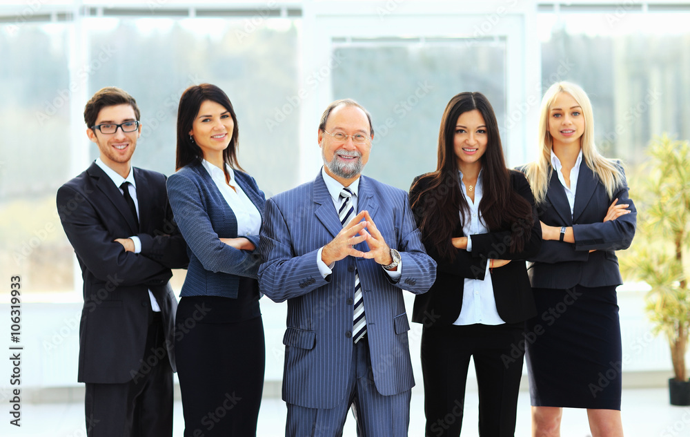 boss and business team on office background.. boss and business team on office background..