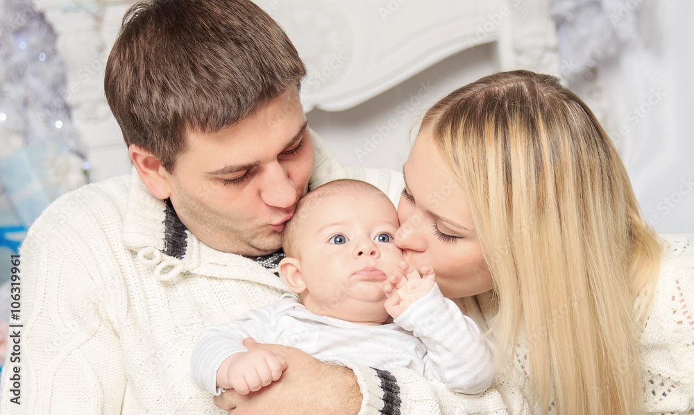portrait of happy family in Christmas. portrait of happy family in Christmas.