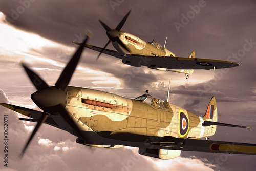 Wallpaper Mural Supermarine Spitfire 3D rendering