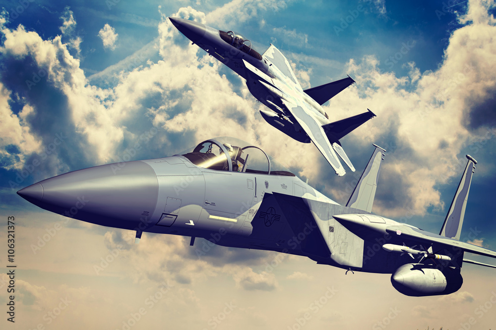 F-15C Eagle 3D rendering vintage effect - obrazy, fototapety, plakaty 