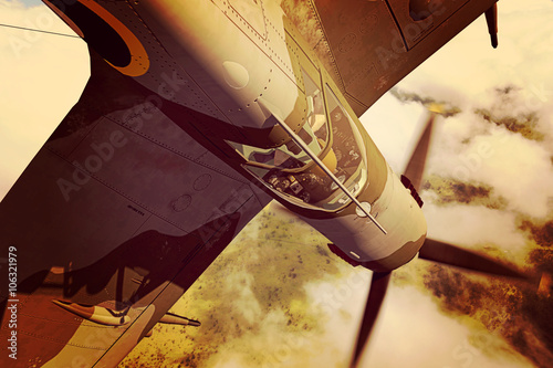 Supermarine Spitfire 3D rendering vintage effect