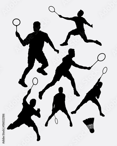 Badminton male sport player silhouette 1. Good use for symbol, logo, web icon, mascot, sign, sticker, or any design you want. Easy to use.
