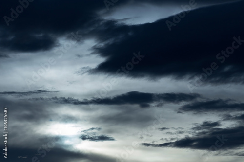 black cloud in darkness sky, night sky of halloween background © sutichak