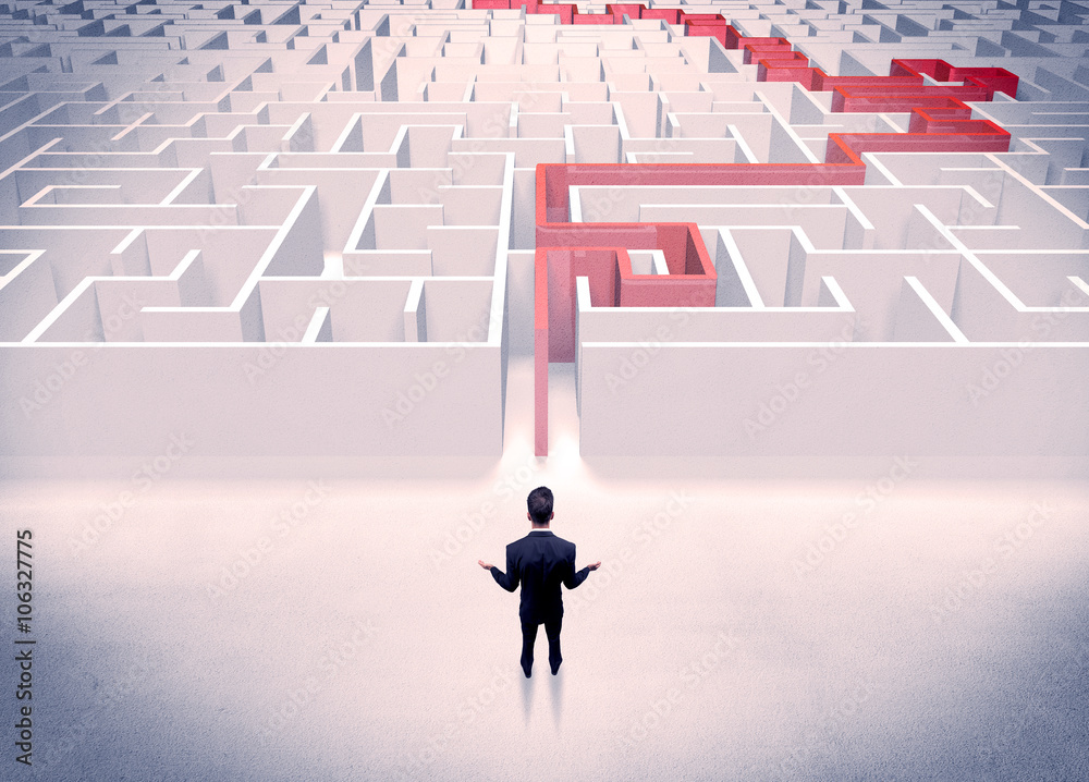 Maze solved for businessman concept Maze solved for businessman concept