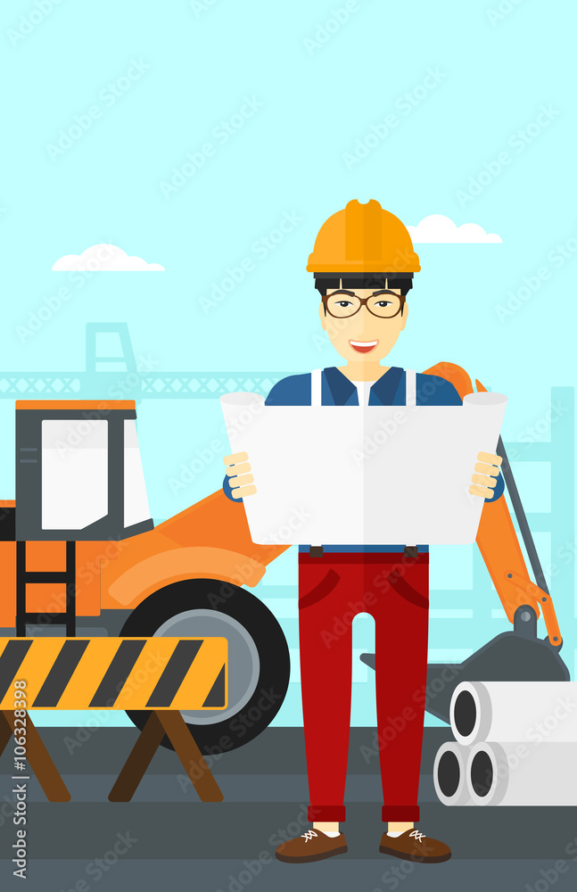 Engineer holding a blueprint. Engineer holding a blueprint.